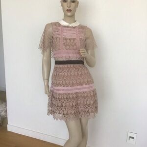 Self Portrait Pink Nude Floral Vine Cape Sleeveless Mini Dress UK 10 US 6 EGL